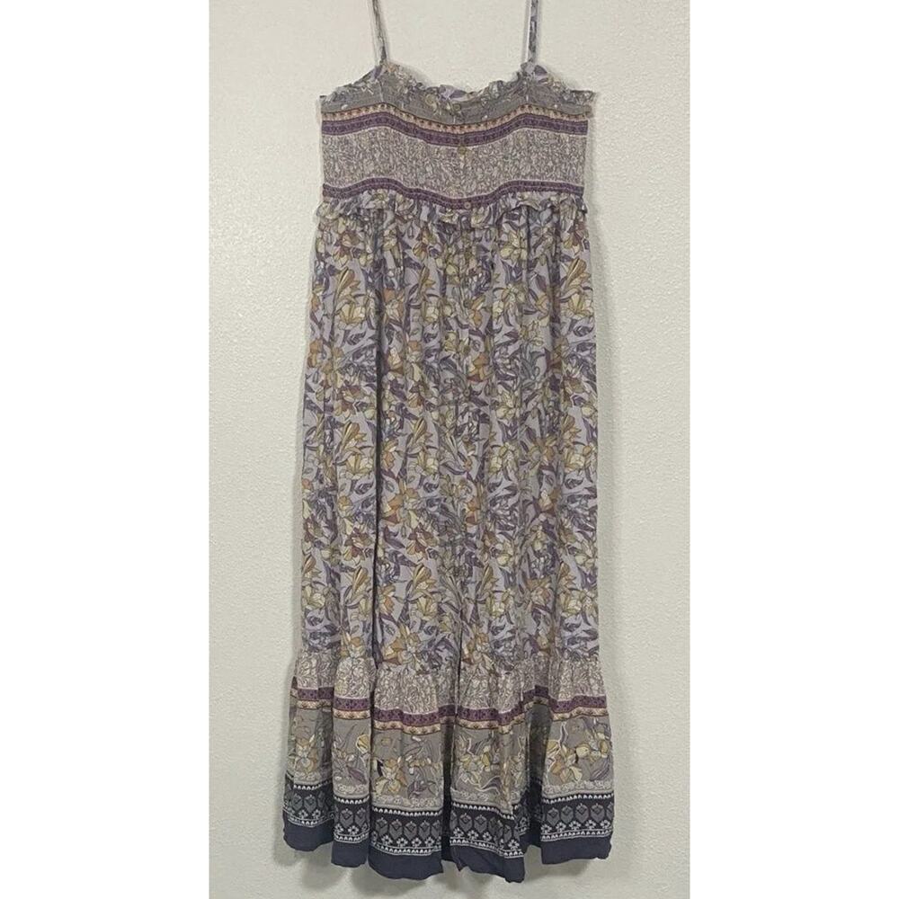 Becool Maxi Dress Womens L Purple Cream Floral Spaghetti Strap Tiered Hem Boho - Picture 2 of 16